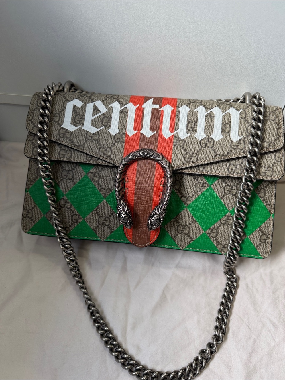 Gucci Green, Tan & Red GG Supreme Shoulder Bag